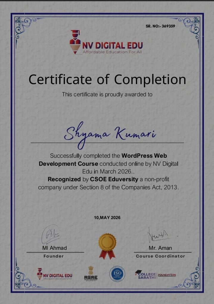 Certificate of Completion — WordPress Web Development